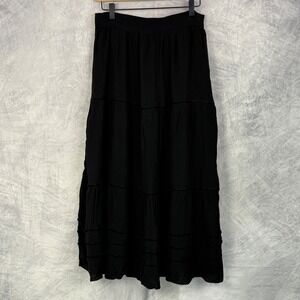 Farmers Market Black Tiered Maxi Skirt Boho Elastic Waist Sz L dark cottagecore